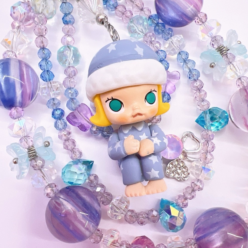 Pop Mart Molly Phone Charms Beaded Keychain Bag Purse Charm Purple Handmade Gift